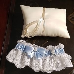 Bridal Garter & Bridal Satin Pillow By Marc Brand New